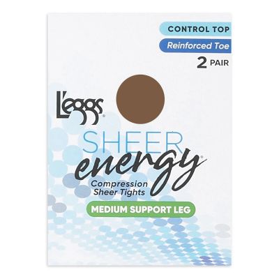 L'eggs Sheer Energy Medium Leg Support Control Top Tights, 2 Pair Suntan Size B